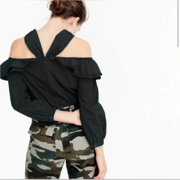 J.CREW Off-the-shoulder Top
Blouse Tie-Neck in Black Classy Boho Chic 
Size 6 - Picture 2 of 7